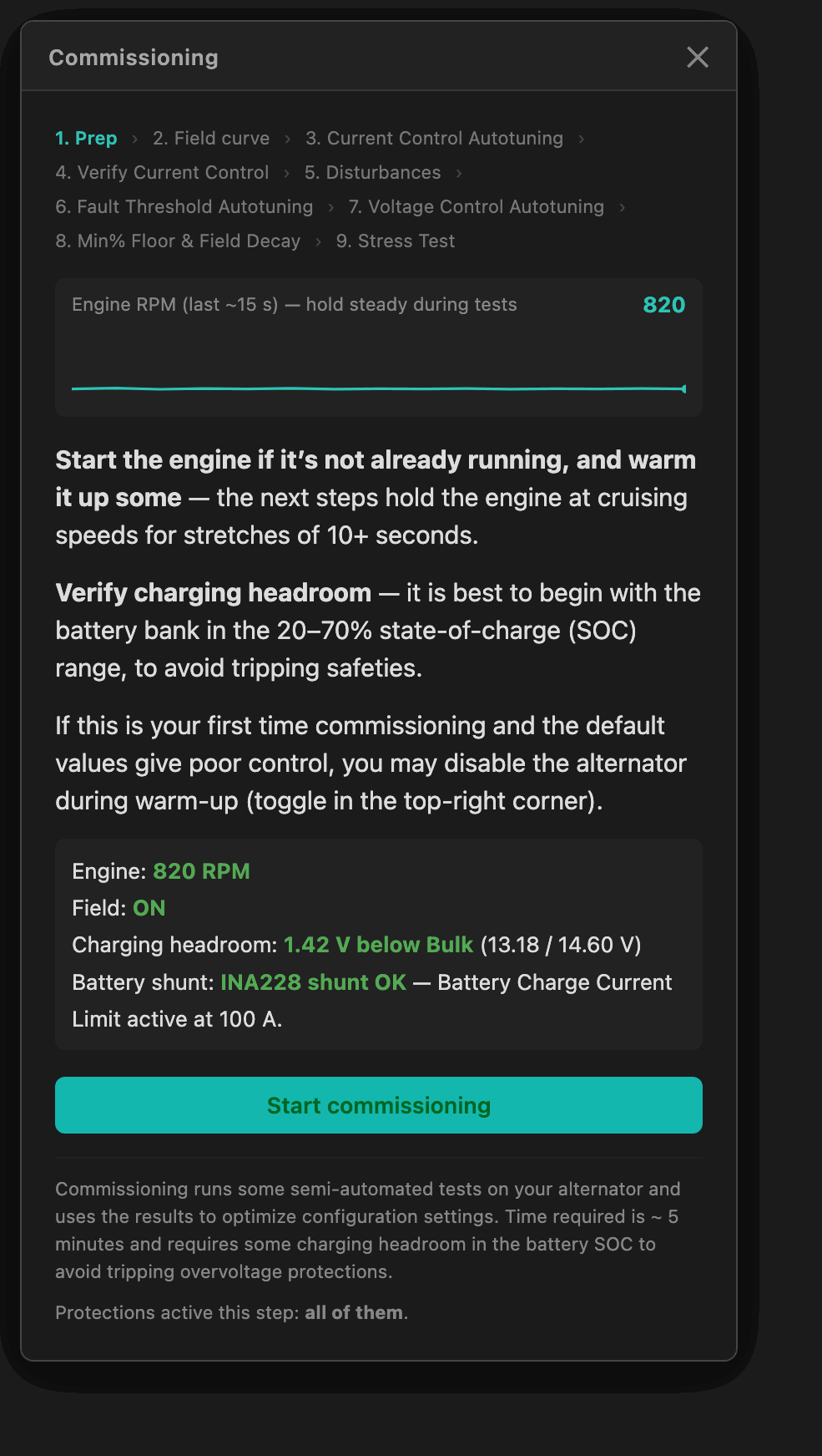 Commissioning wizard, first screen (Prep)