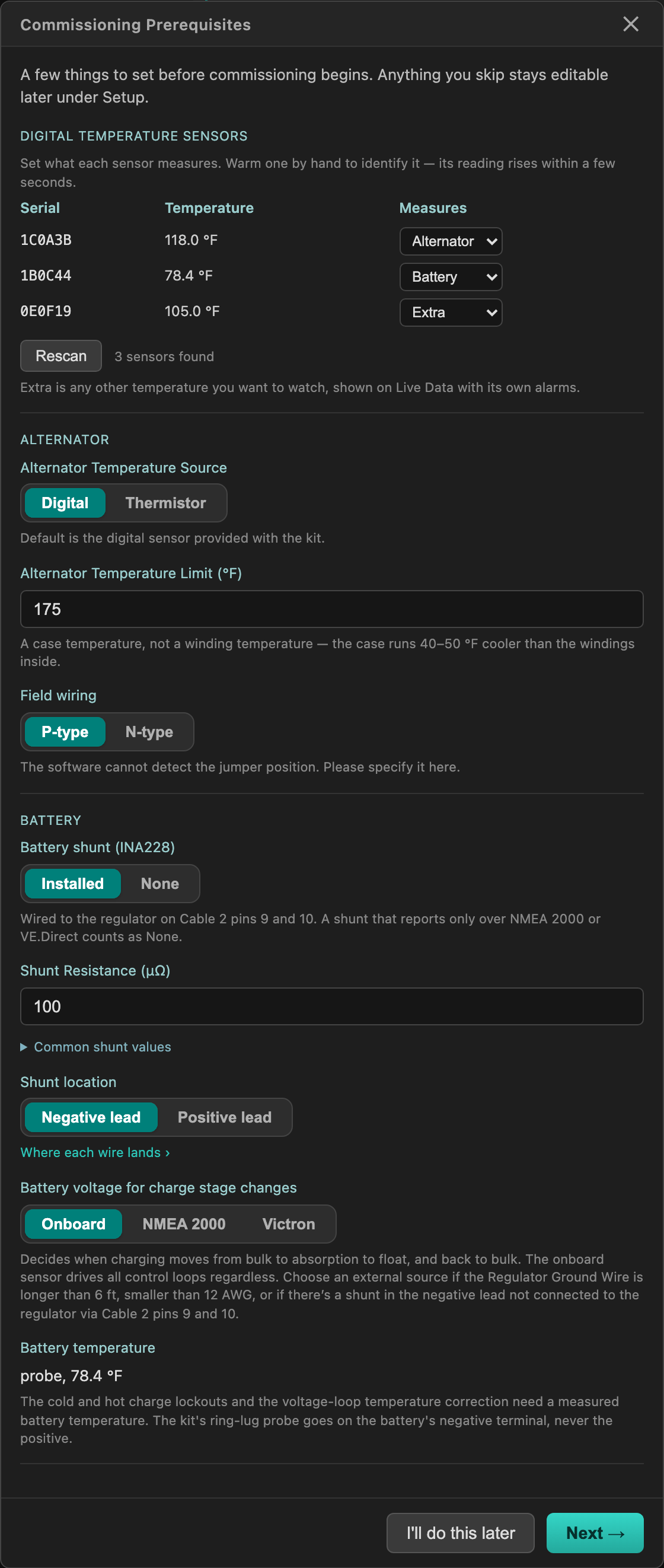 Commissioning Prerequisites screen