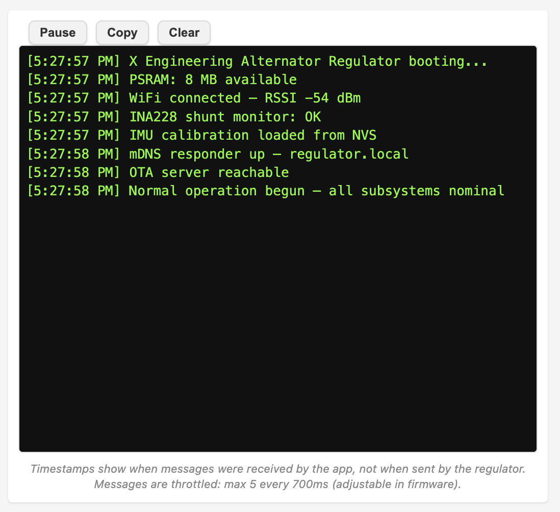 Console tab streaming firmware messages