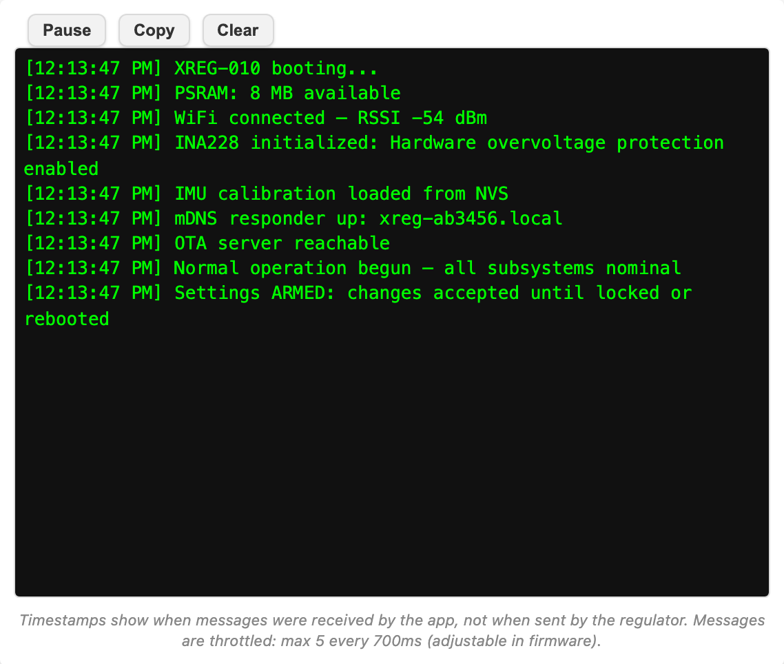 Console tab streaming firmware messages
