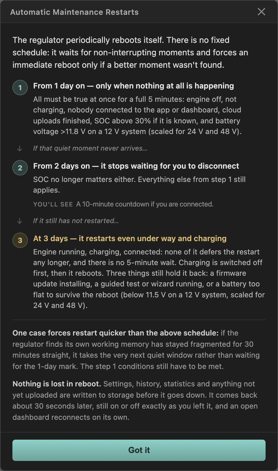 Automatic Maintenance Restarts notice