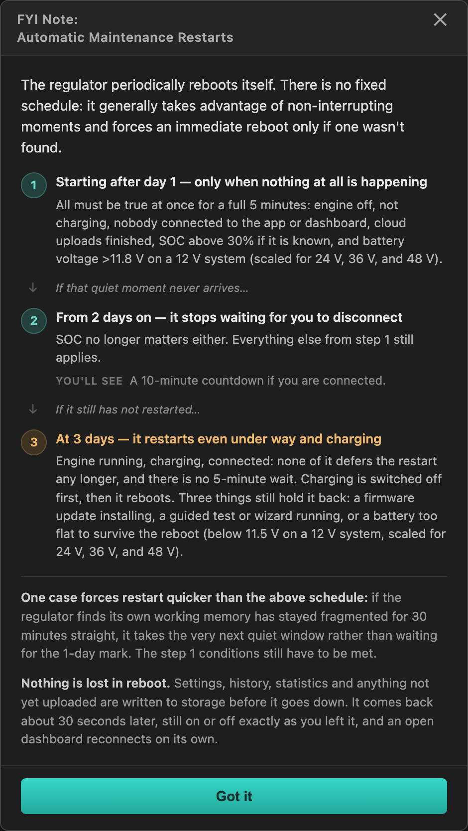 Automatic Maintenance Restarts notice
