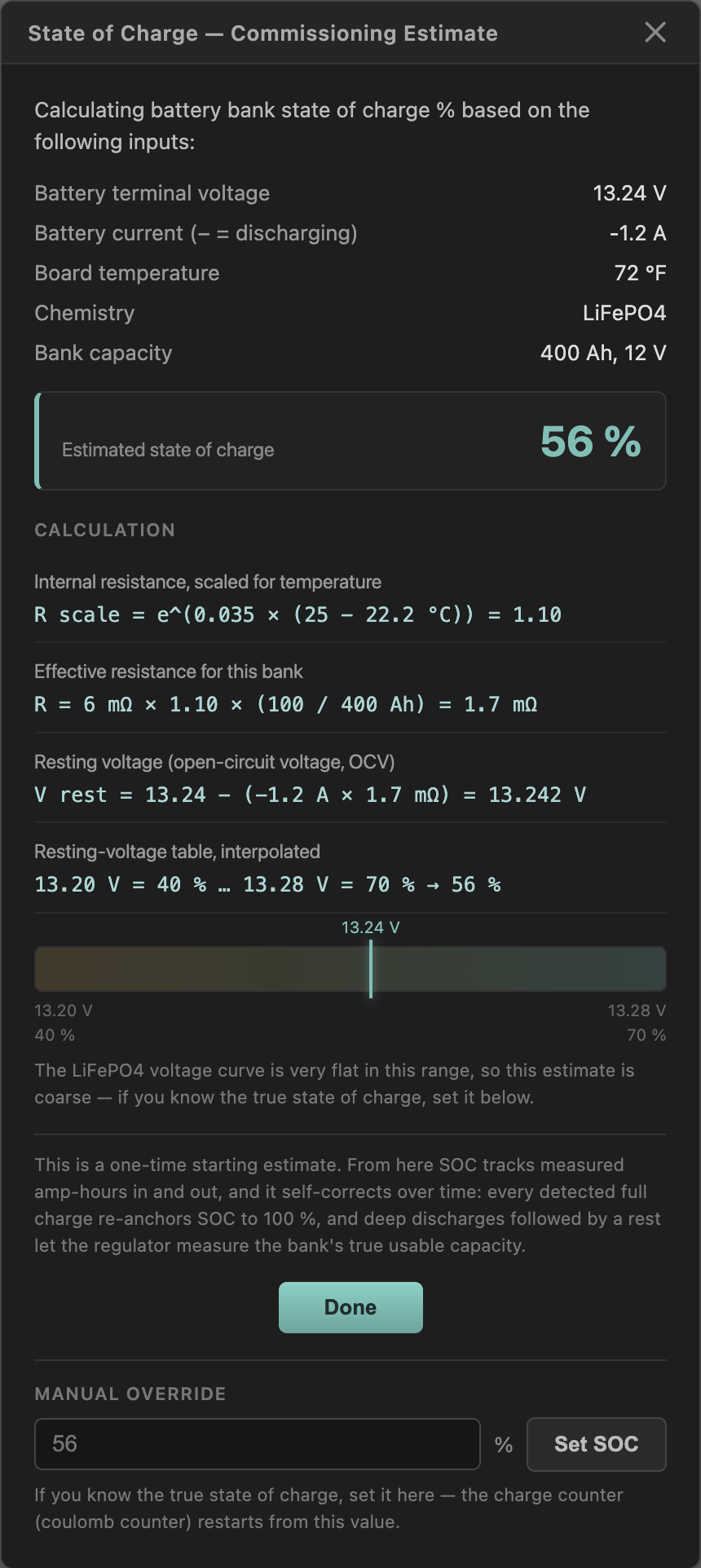 State of charge commissioning estimate