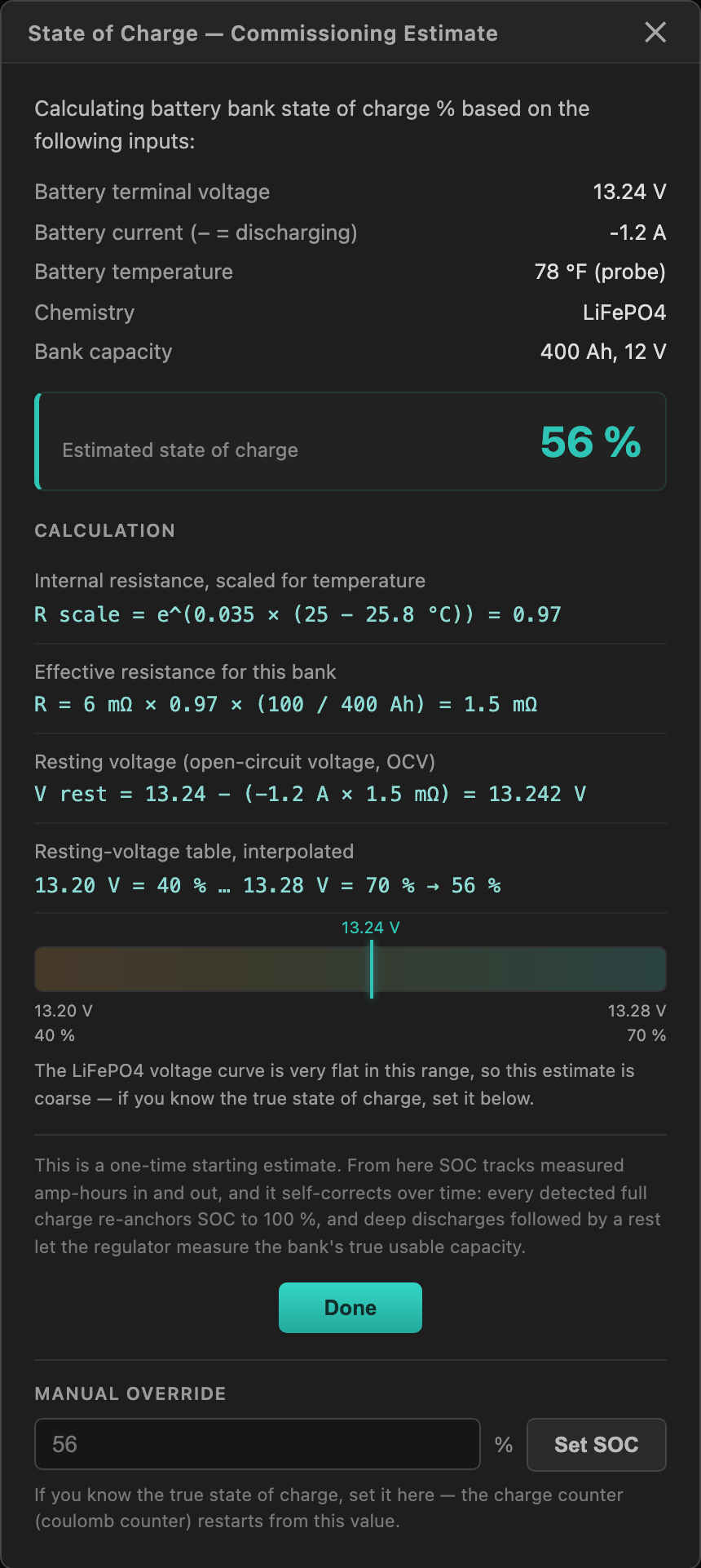 State of charge commissioning estimate