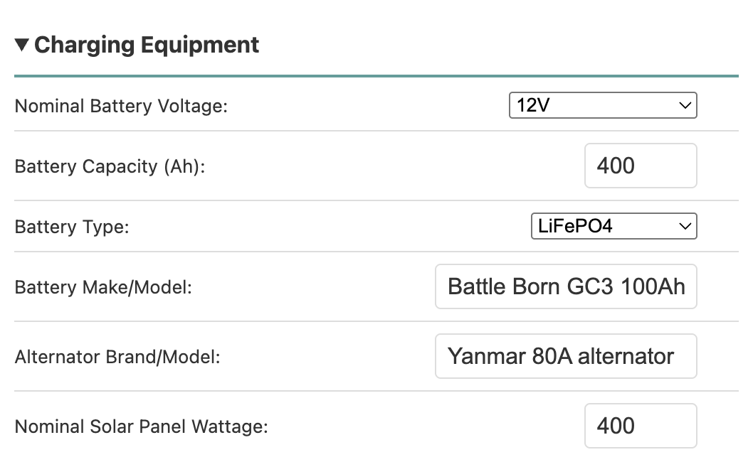 Charging Equipment section, filled in