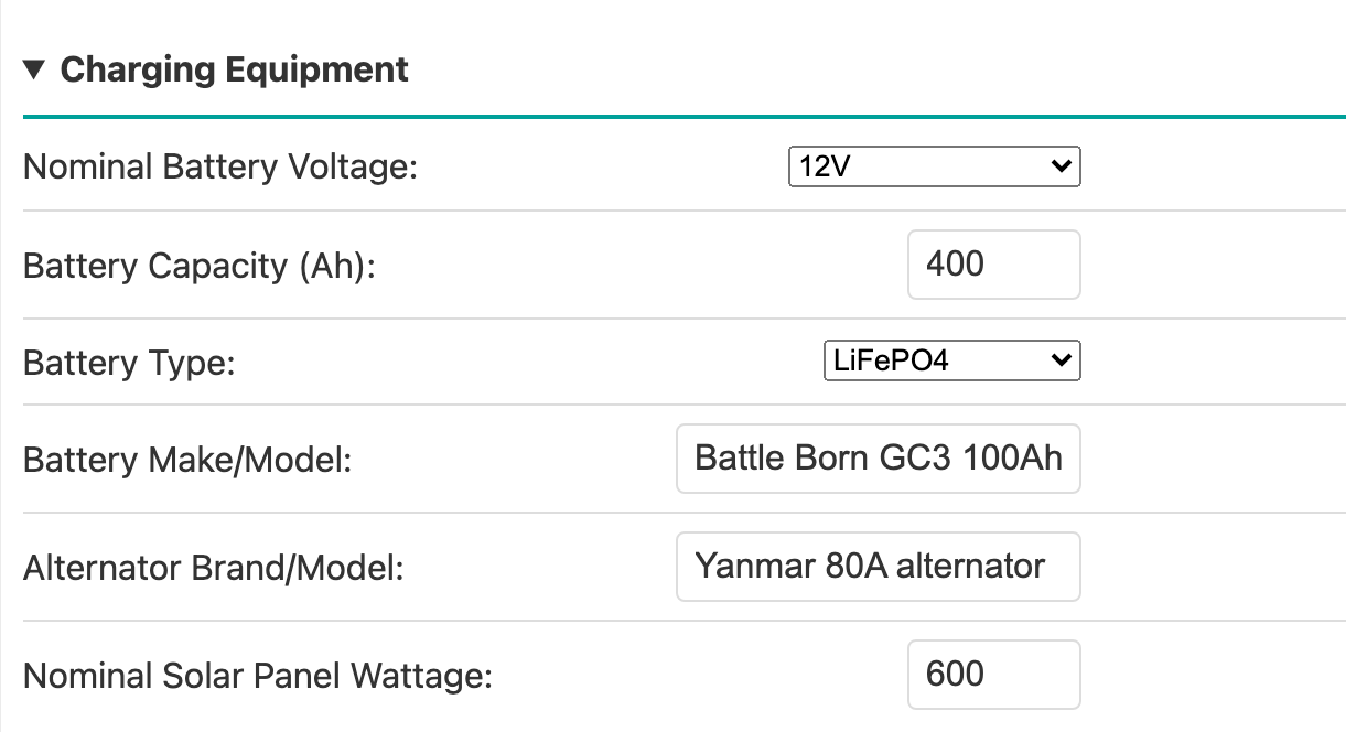 Charging Equipment section, filled in