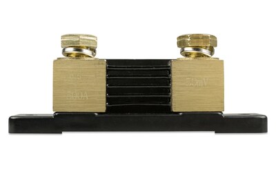 500 A / 50 mV brass battery shunt on a black base