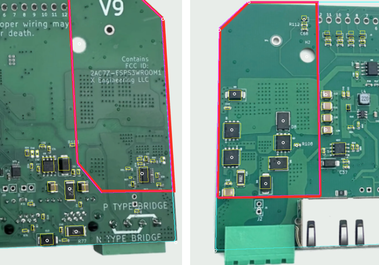Graphite heat-spreader coverage on the V9 board, back on the left and front on the right