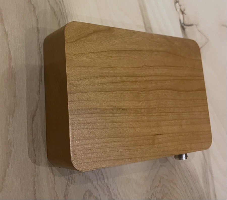 Assembled enclosure on the wall, viewed edge on
